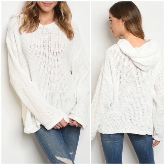 ❄️WHITE CHENILLE HOODIE SWEATER - Picture 3 of 9